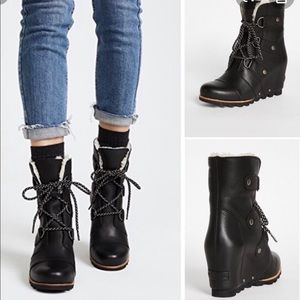 Sorel Joan of arctic black shearling wedge boot